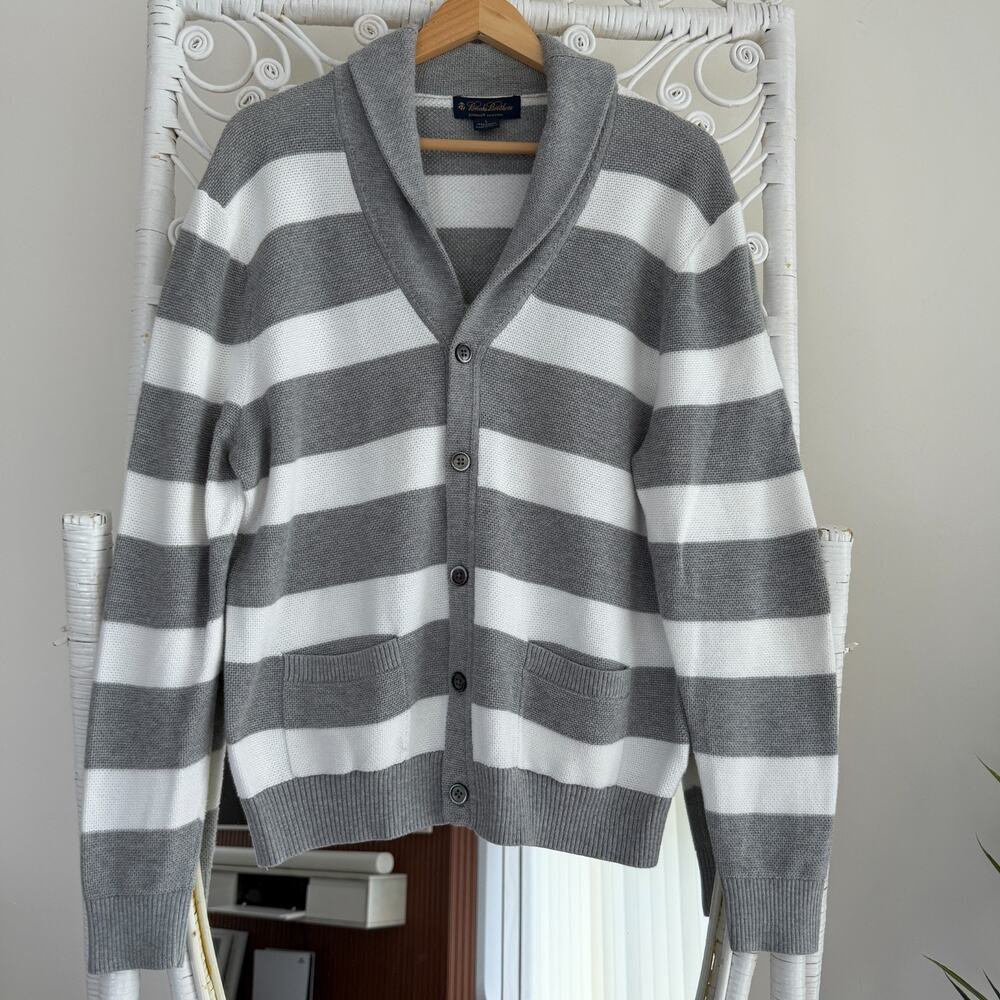 Brooks Brothers Sweater Mens Large Shawl Collar Cardigan‎ Supima Cotton Striped